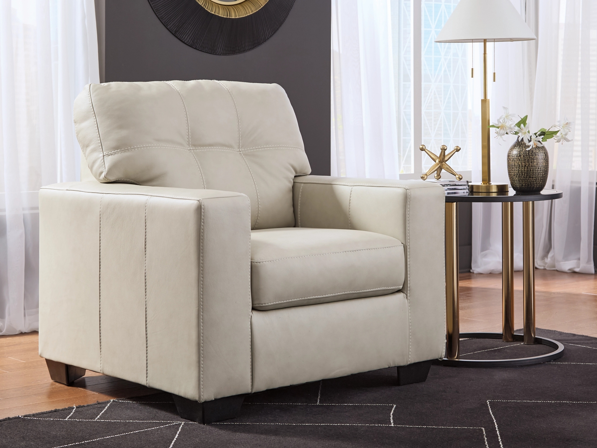Lounge Around. Genuine Leather Bone Color Sofa, Loveseat and Chair