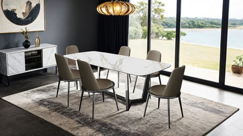 Picture of 7pcs or 9pcs Silver/Taupe Dining Table Set
