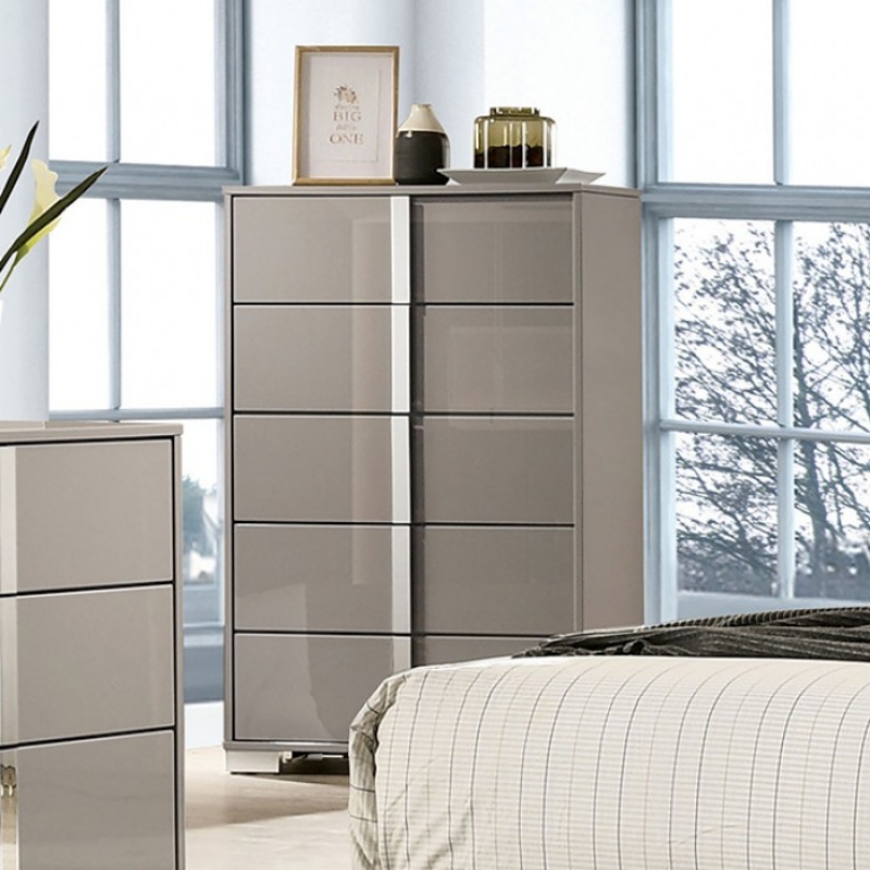 Picture of 31"W x 49"H Light Taupe Chest with Chrome Legs and Chrome Handles