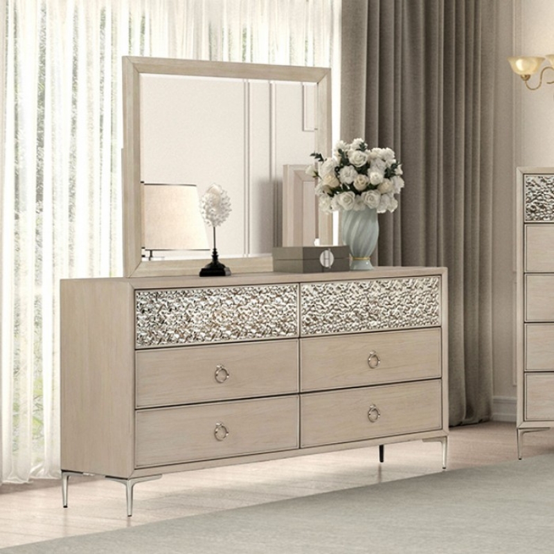 Picture of Natural Oak Dresser and Mirror with Felt-Lined Top Drawer