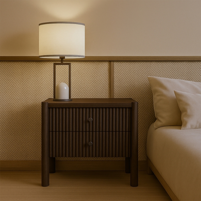 Picture of Brown Two Drawer Solid Wood Nightstand