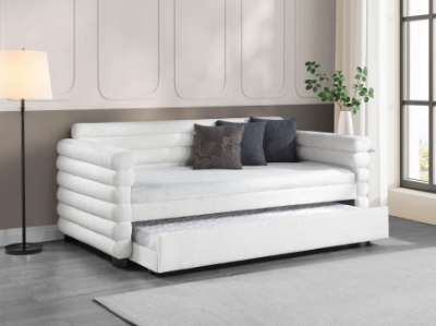 Show details for Boucle Upholstered Twin Day Bed with Trundle White Picture of Boucle Upholstered Twin Day Bed with Trundle White