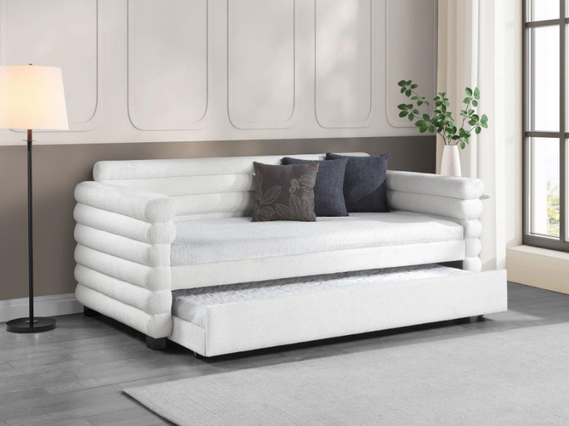 Picture of Boucle Upholstered Twin Day Bed with Trundle White
