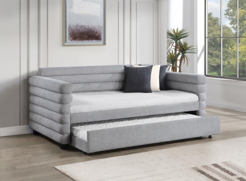 Picture of Boucle Upholstered Twin Day Bed with Trundle Grey