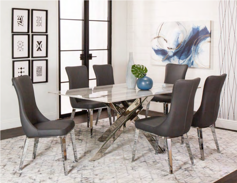 Picture of 70"W x 40"D Marble Top and Chrome Table Base