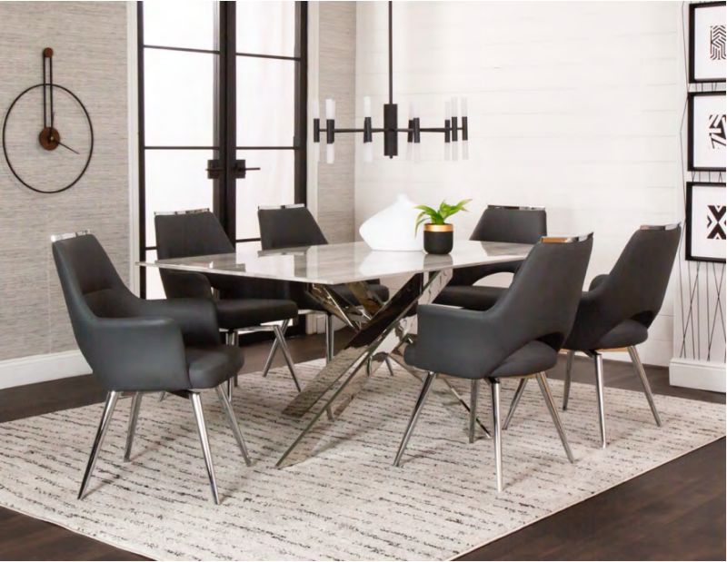 Picture of 70"W x 40"D Marble Top and Chrome Table Base