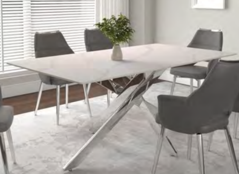 Picture of Rectangle 40 x 70 White Sintered Stone Table Top and Rectangle Chrome Table Base