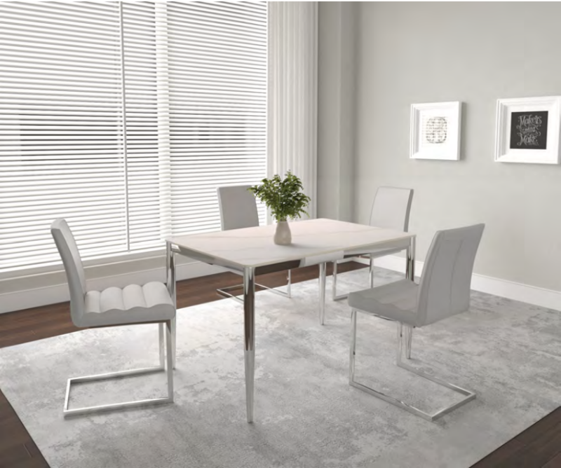 Picture of Rectangle 32 x 48 White Sintered Stone Table Top and Chrome Table Base