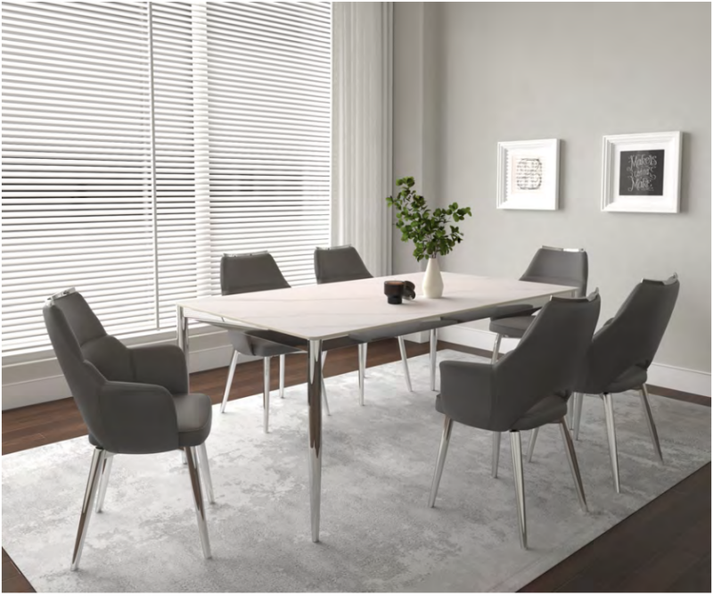 Picture of Rectangle 40 x 70 White Sintered Stone Table Top and 40 x 70 Chrome Table Base