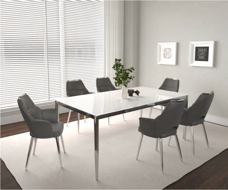 Picture of Rectangular 40 x 70 Super White Tempered Glass Table Top and 40 x 70 Chrome Table Base