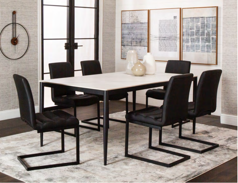 Lounge Around. 40 x 70 White Stone Top and Black Table Base