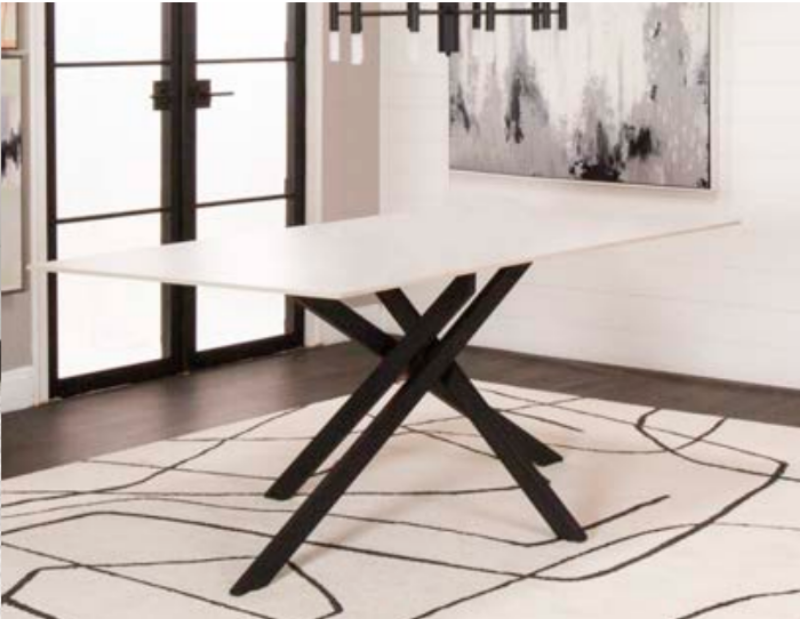 Picture of Rectangle 40 x 70 White Sintered Stone Table Top and Rectangle Matte Black Table Base