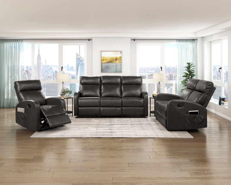 Picture of Faux Leather Double Reclining Sofa, Loveseat and Reclining Chair
