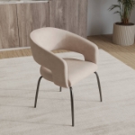 Picture of Dining Chair Upholstered in Leather with Open Curved Backrest in Black Iron