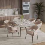 Picture of Dining Chair Upholstered in Leather with Open Curved Backrest in Black Iron