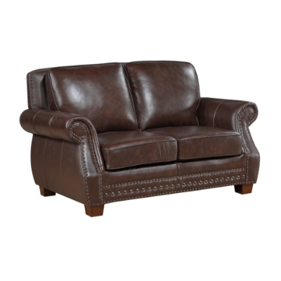 Show details for Genuine Leather Brown Loveseat Picture of Genuine Leather Brown Loveseat