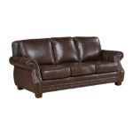Picture of Genuine Leather Brown Sofa, Loveseat and Push Back Reclining Chair