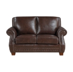 Picture of Genuine Leather Brown Sofa, Loveseat and Push Back Reclining Chair