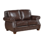Picture of Genuine Leather Brown Sofa, Loveseat and Push Back Reclining Chair