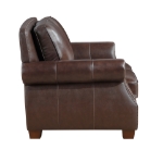 Picture of Genuine Leather Brown Sofa, Loveseat and Push Back Reclining Chair