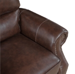 Picture of Genuine Leather Brown Sofa, Loveseat and Push Back Reclining Chair