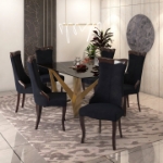 Picture of Dining Side Chair Upholstered in Velvet with Rubberwood Legs