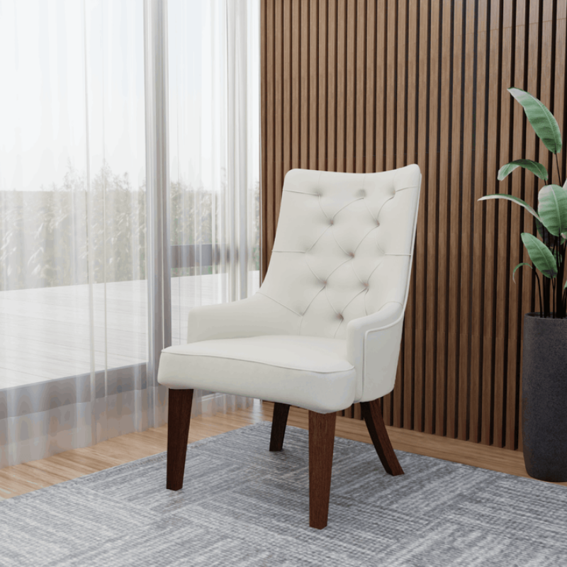 Picture of Dining Chair in Velvet with Diamond-Tufted Design and Rubberwood Legs