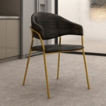 Picture of Dining Chair Upholsted in Leather in Gold Stainless Steel