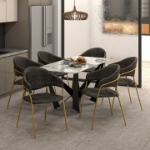 Picture of Dining Chair Upholsted in Leather in Gold Stainless Steel