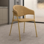 Picture of Dining Chair Upholsted in Leather in Gold Stainless Steel