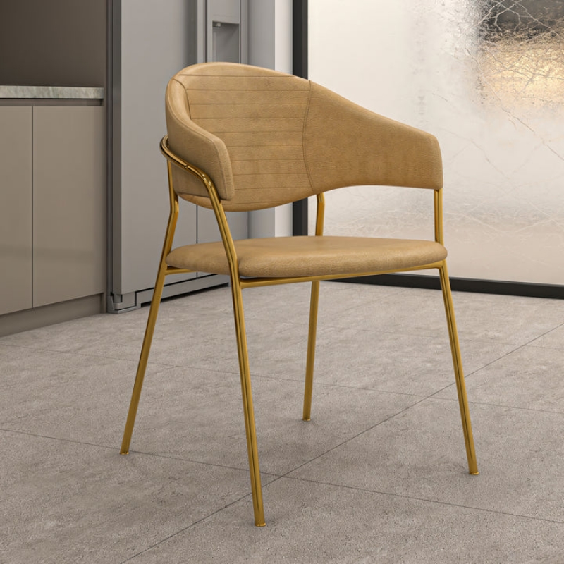 Picture of Dining Chair Upholsted in Leather in Gold Stainless Steel