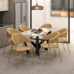 Picture of Dining Chair Upholsted in Leather in Gold Stainless Steel