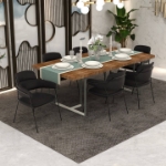 Picture of Leather Dining Chair with Curved Open-Back Design and Black Stainless Steel Legs