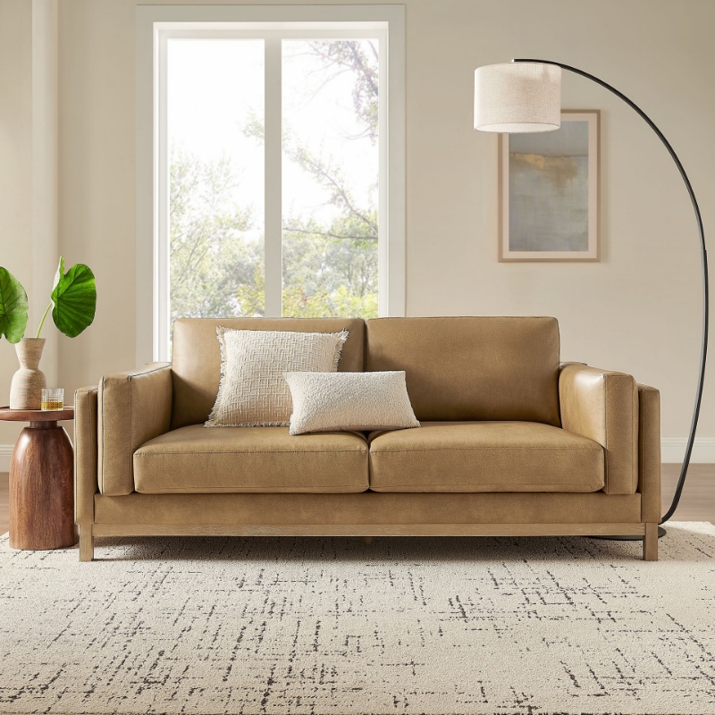 Picture of 81 inch Leather Sofa in Toast and Espresso Roscoe
