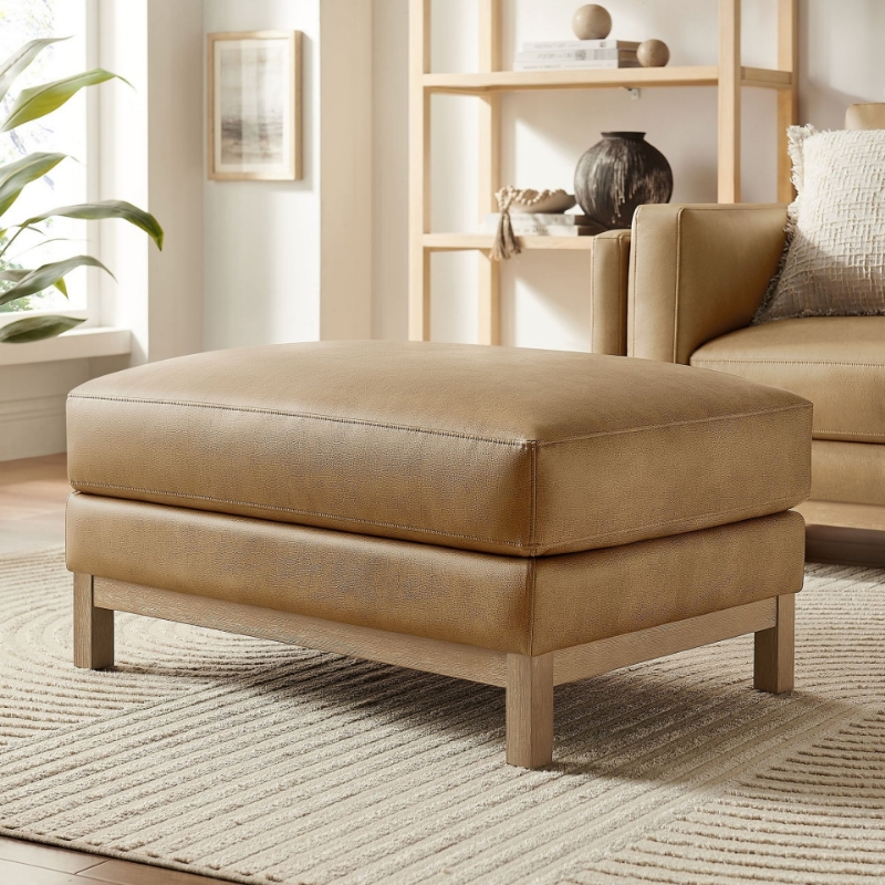 Picture of Leather Ottoman in Toast and Espresso Roscoe