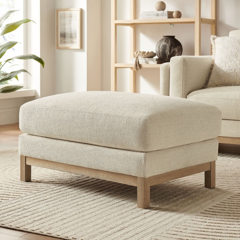 Picture of Fabric Ottoman in Ivory, Mist and Pewter Roscoe