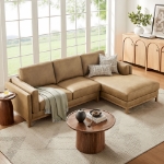 Picture of Right or Left Facing Leather Sectional Sofa with Chaise in Toast and Espresso Roscoe