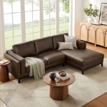 Picture of Right or Left Facing Leather Sectional Sofa with Chaise in Toast and Espresso Roscoe