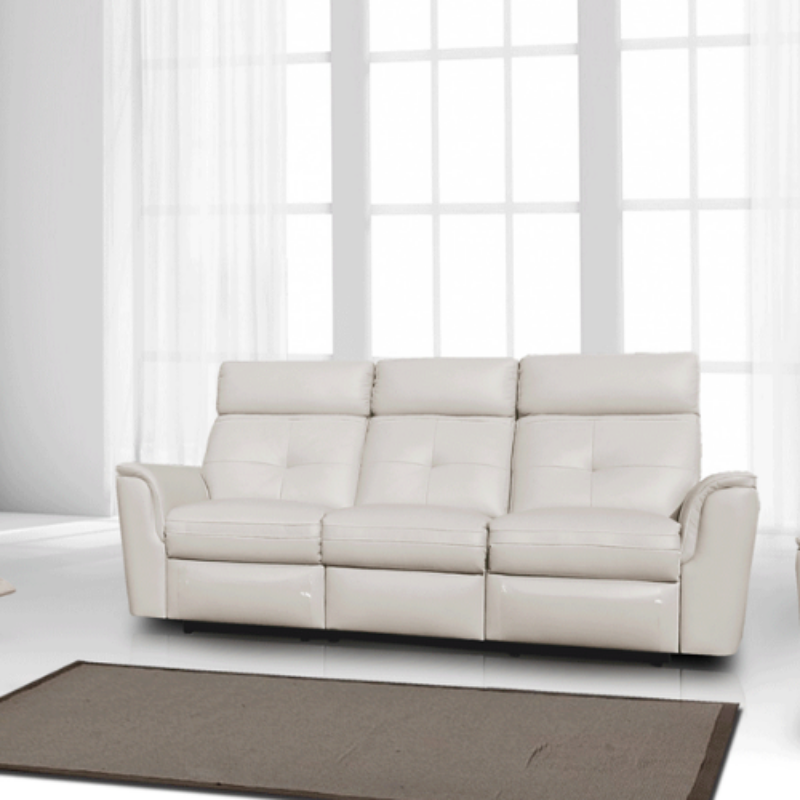 Picture of Top grain Genuine Leather Manual Recliner White Sofa