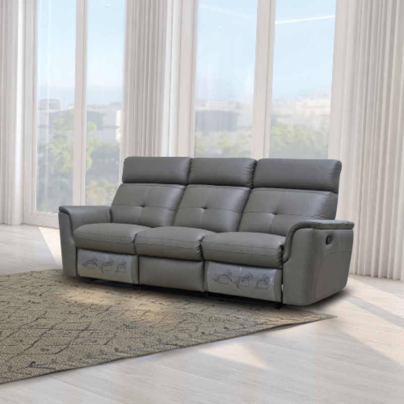 Picture of Top grain Genuine Leather Manual Recliner Dark Grey Sofa