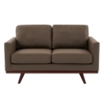 Picture of Wood Base Leather Taupe Loveseat