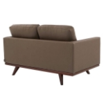 Picture of Wood Base Leather Taupe Loveseat