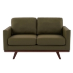 Picture of Wood Base Leather Green Loveseat