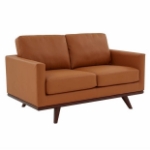 Picture of Wood Base Leather Cognac Tan Loveseat