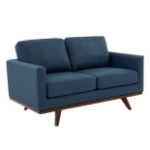 Picture of Wood Base Leather Navy Blue Loveseat