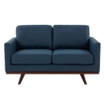 Picture of Wood Base Leather Navy Blue Loveseat