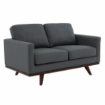 Picture of Wood Base Leather Grey Loveseat