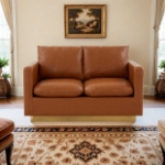 Picture of Leather Loveseat with Gold Frame