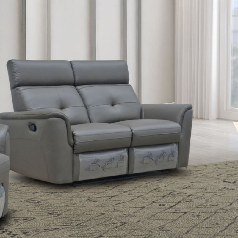 Picture of Top grain Genuine Leather Manual Recliner Dark Grey Loveseat