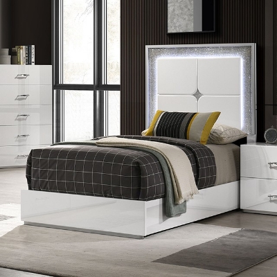 Show details for White UV High-gloss Finish Twin Bed Picture of White UV High-gloss Finish Twin Bed